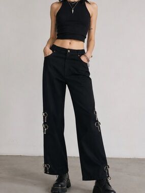 LISA CAMPOINE Gothic Industrial Bondage Ring Pants Cyber Goth Avant Garde
